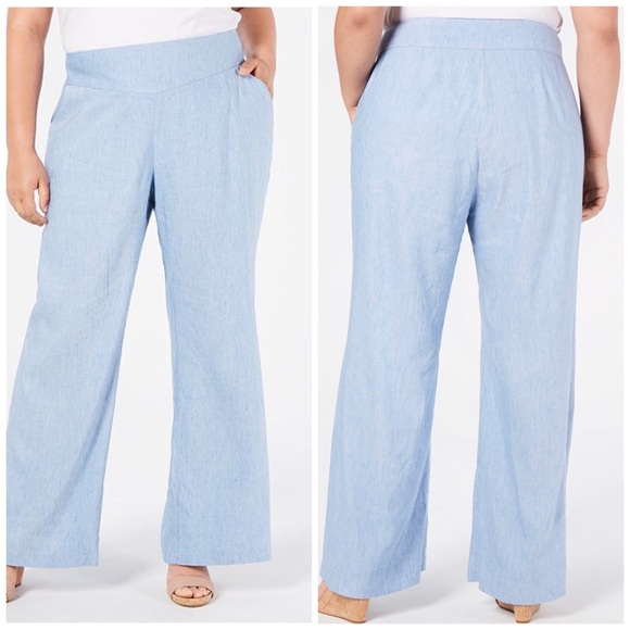 INC International Concepts Pants - 14W 16W 18W INC Wide Leg Chambray Pants Plus Size